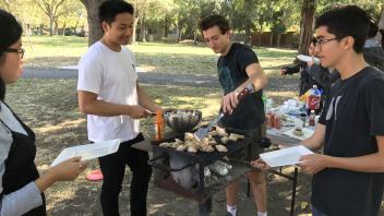 Zackary Knowles barbecuing dumplings!